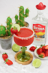 pitcher of frozen strawberry margarita